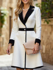 FJØRNA high waist slimming three-quarter sleeve white dress, elegant fit and classic design, perfect for stylish occasions.