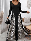 Retro high waist leopard print patchwork dress by FJØRNA, featuring bold leopard pattern and vintage-inspired design.