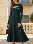 Dark grey FJØRNA casual hot girl hollow texture slim dress, suitable for casual or wedding wear, shown on a model.