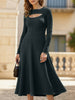 Dark grey FJØRNA casual hot girl hollow texture slim dress, suitable for casual or wedding wear, shown on a model.