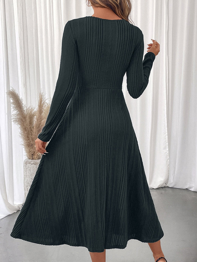 Dark grey FJØRNA casual hot girl hollow texture slim dress, ideal for casual or wedding occasions, shown on a model.