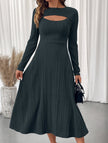 Dark grey FJØRNA casual hot girl slim dress with hollow texture, perfect for casual or wedding occasions.