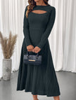 Dark grey FJØRNA casual hot girl hollow texture slim dress, perfect for casual or wedding occasions, shown on a model.