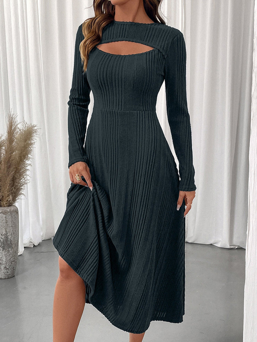 Dark grey FJØRNA casual hot girl hollow texture slim dress, stylish wedding dress with a modern fit and breathable fabric.