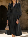 FJØRNA Retro V-neck waist dress in white, stylish and elegant, featuring a fitted silhouette and classic design.