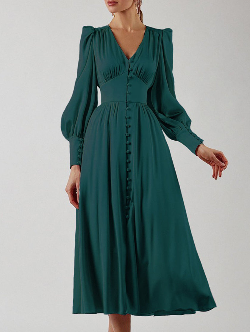 White Retro V-neck waist dress from FJØRNA featuring a fitted silhouette and classic design, perfect for casual or semi-formal wear.