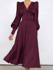 FJØRNA retro V-neck waist dress in white, featuring a stylish fit-and-flare silhouette and classic design.
