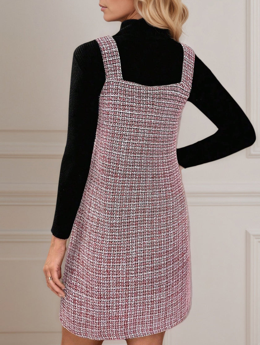 White sleeveless midi dress with suspenders and V-neck by FJØRNA, shown from the front with a relaxed fit.