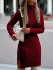 White FJØRNA warm high-neck slim-fit long dress shown on a model, highlighting its elegant, tailored design and soft fabric.