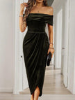 FJØRNA strapless white bodycon maxi dress displayed on a hanger, showcasing its fitted silhouette and elegant design.