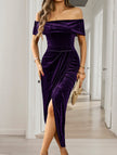 FJØRNA white strapless bodycon maxi dress displayed on a hanger, showcasing its sleek, fitted silhouette and elegant design.