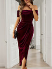 White strapless bodycon maxi dress by FJØRNA, fitted silhouette with a sleek, elegant design for formal or evening wear.