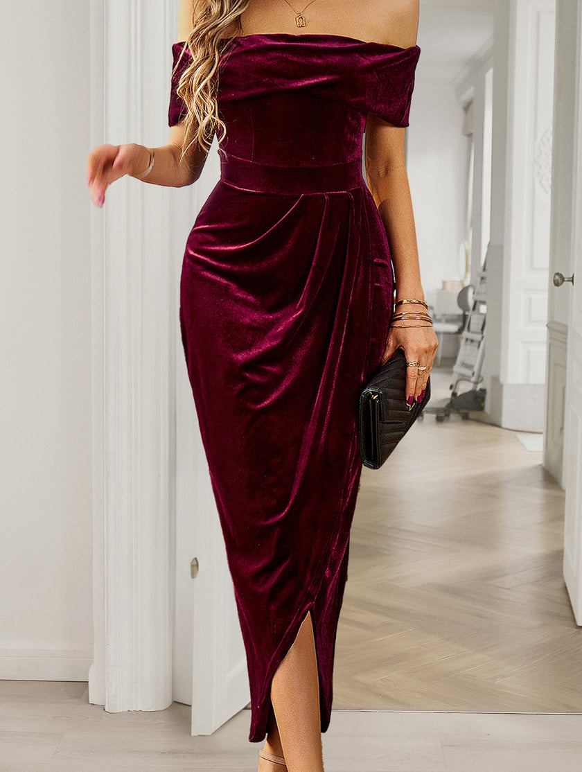 White strapless bodycon maxi dress by FJØRNA, featuring a fitted silhouette and elegant floor-length design.