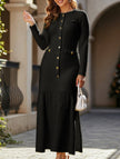 Black FJØRNA retro solid color bodycon dress, form-fitting design, sleeveless with a round neckline, styled on a mannequin.