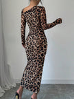 FJØRNA retro leopard print bodycon dress, brown and black pattern, fitted design, stylish for casual or evening wear.