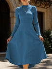 FJØRNA round neck brushed ribbed long dress in white, featuring a comfortable fit and ribbed texture for a stylish look.