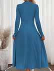 FJØRNA white brushed ribbed long dress with round neckline, soft fabric, and fitted silhouette, perfect for casual or elegant wear.