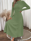 FJØRNA white round neck brushed ribbed long dress, casual and comfortable, shown on a hanger.