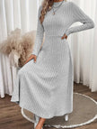 FJØRNA white brushed ribbed long dress with round neck, soft fabric, and a relaxed fit, perfect for casual wear.