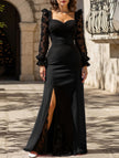 Black retro-style hollowed-out long-sleeved dress by FJØRNA, featuring a chic, cut-out design and fitted silhouette.