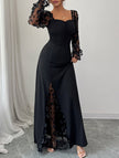 FJØRNA retro-style white long-sleeved hollowed-out dress, elegant and trendy for stylish occasions