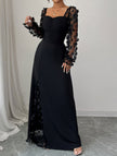 Black FJØRNA retro hollow-out long-sleeve dress with stylish cutouts and a fitted silhouette, perfect for casual or evening wear.