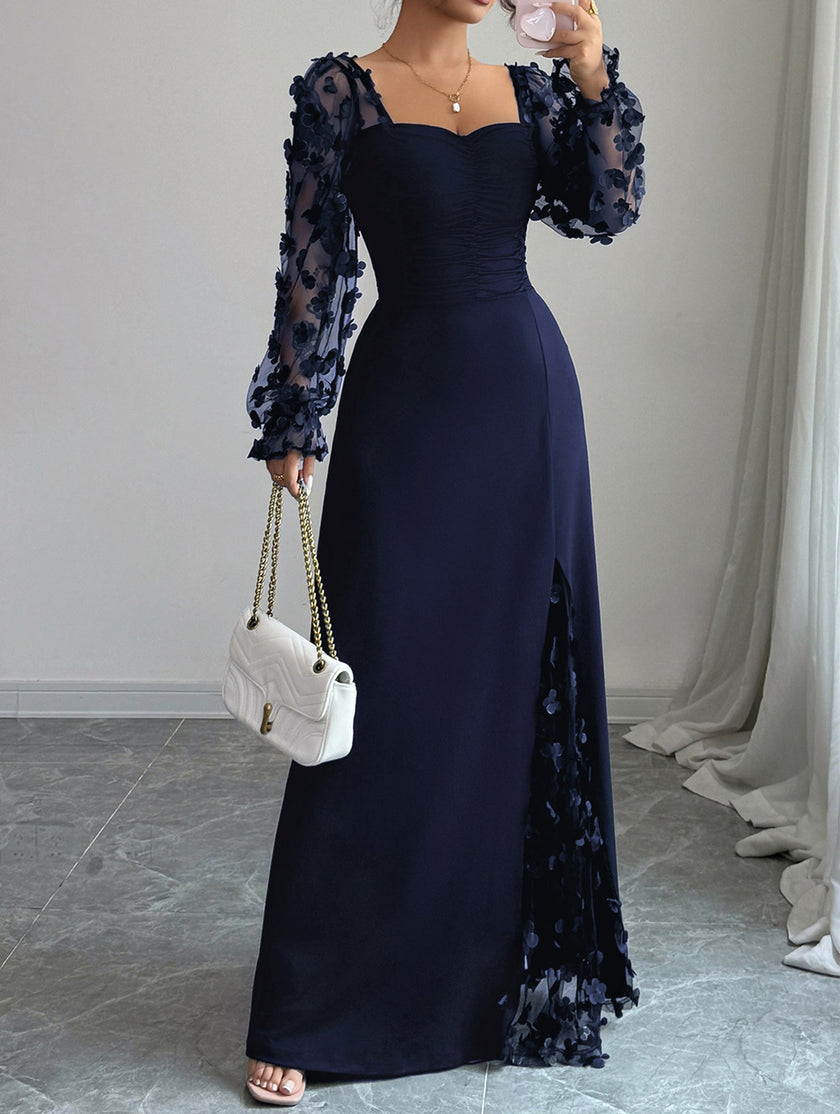 White FJØRNA retro-style long-sleeved hollowed-out dress, featuring a vintage-inspired design and intricate cut-out details.
