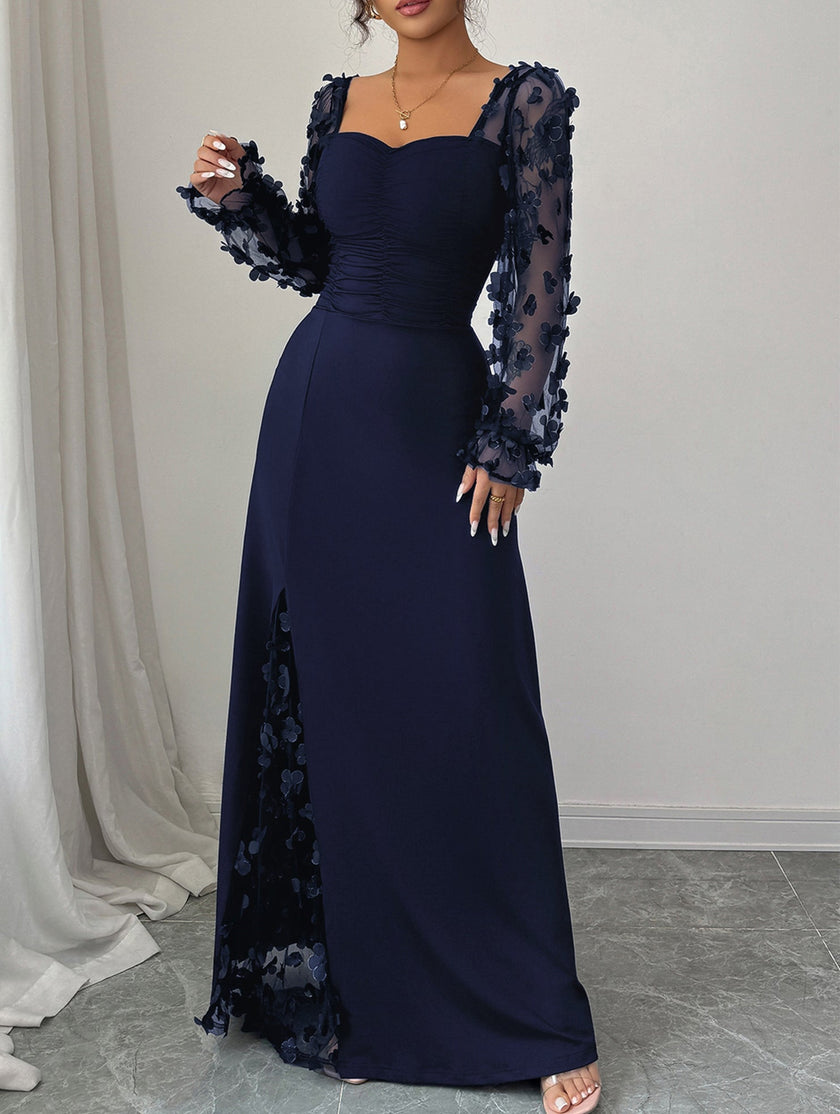 FJØRNA retro-style hollowed-out long-sleeved white dress, with a vintage-inspired design and intricate cut-out details.