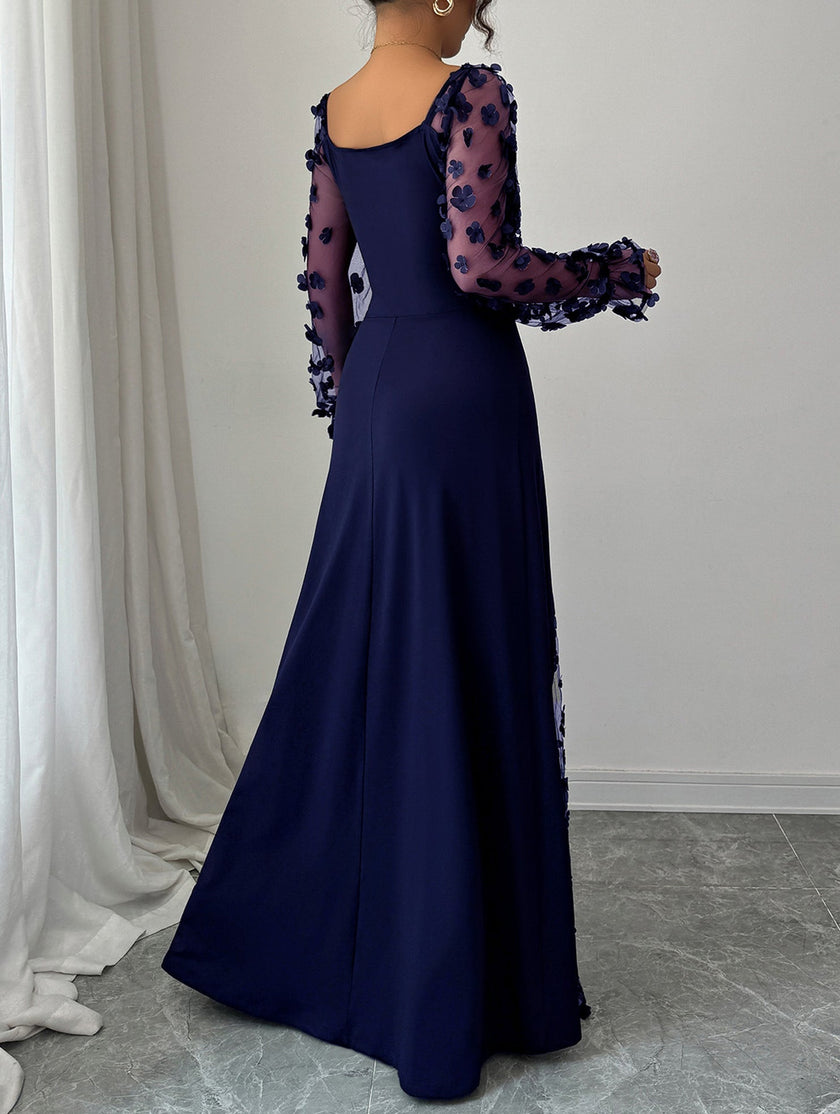White FJØRNA retro hollowed-out long-sleeved dress, stylish and vintage-inspired with intricate cut-out details.