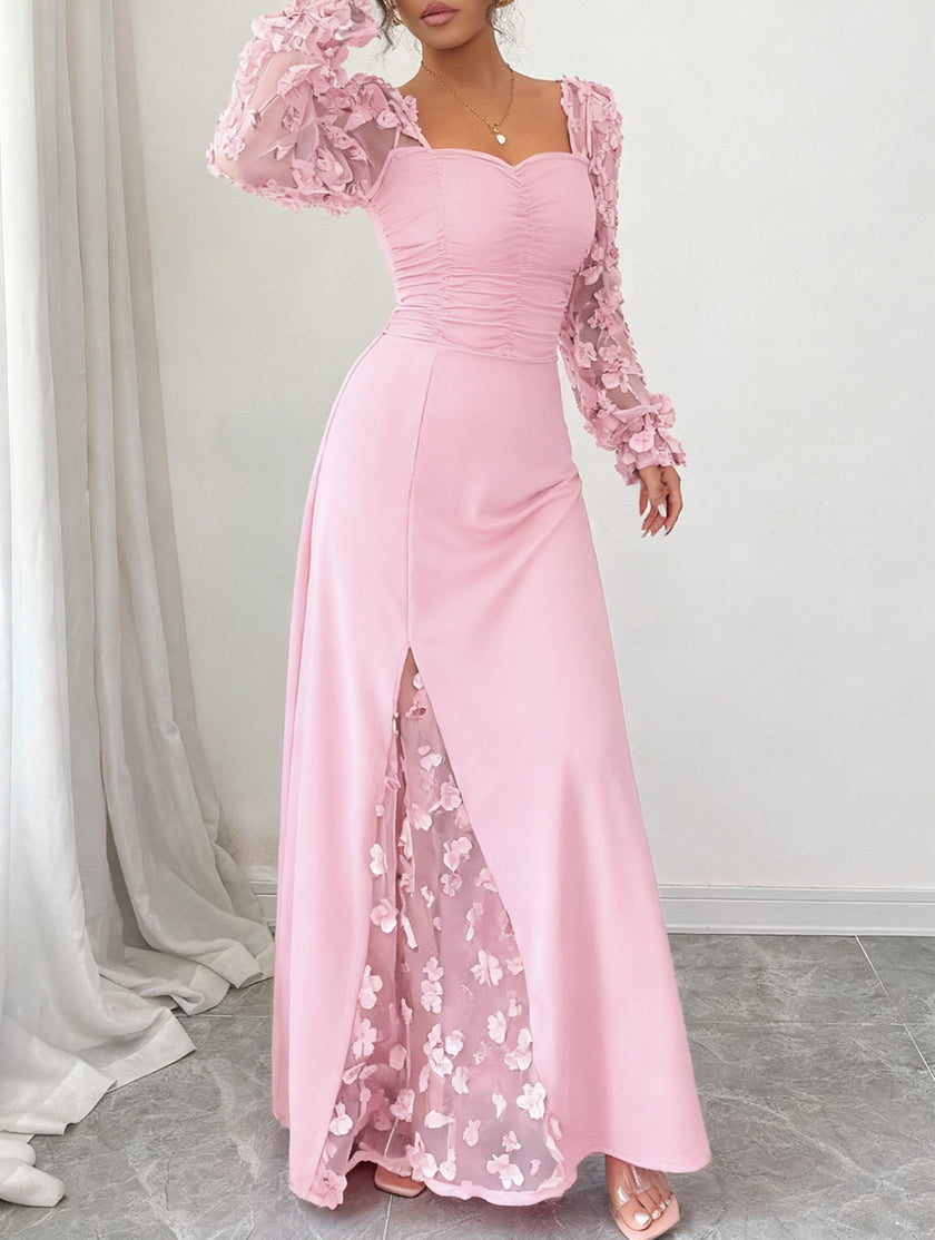 White retro-style hollowed-out long-sleeved dress by FJØRNA with cut-out details and a fitted silhouette.