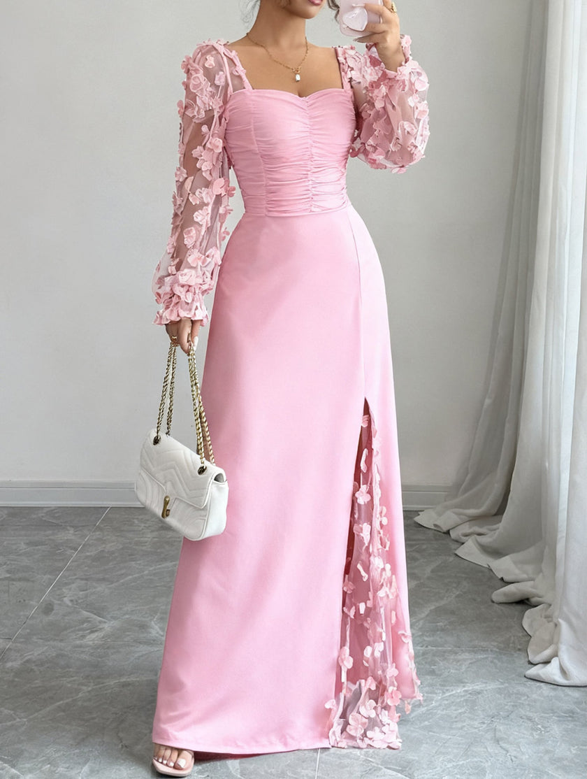 White retro-style hollowed-out long-sleeved dress by FJØRNA, featuring a vintage-inspired design with cut-out details.