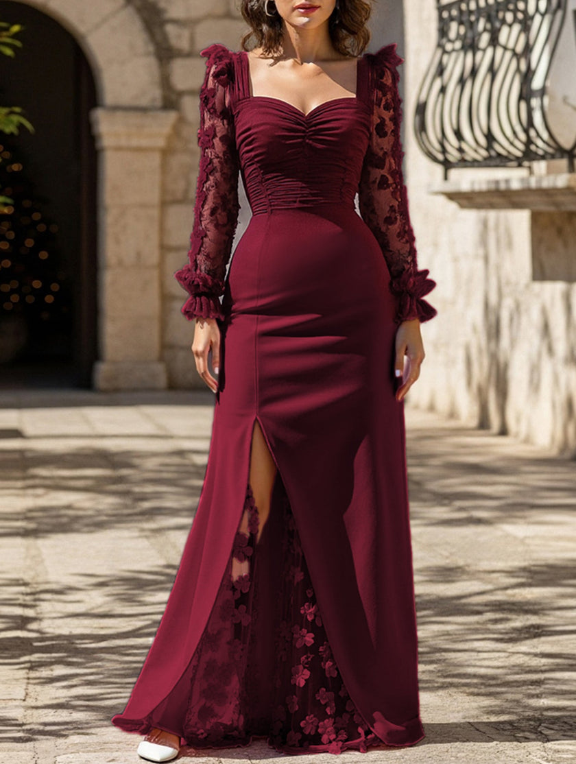 White retro-style hollowed-out long-sleeved dress by FJØRNA, featuring a vintage-inspired design with intricate cutouts.