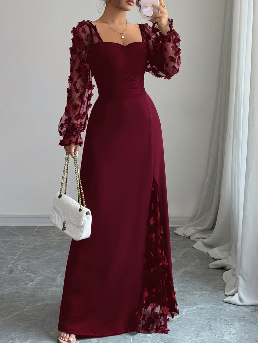 White retro-style long-sleeved hollowed-out dress by FJØRNA, featuring a vintage-inspired design and intricate cut-out details.