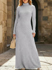 FJØRNA ribbed long-sleeved dress in light grey with solid color, brushed texture, and fitted silhouette.
