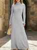 FJØRNA ribbed long-sleeved dress in light grey with solid color, brushed texture, and fitted silhouette.