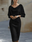FJØRNA elegant slim fit knit dress in white, showcasing a stylish, fitted design ideal for casual or semi-formal wear.