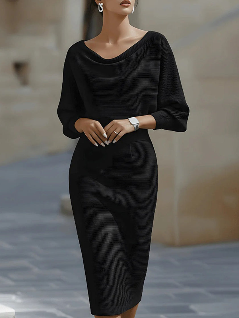 FJØRNA elegant slim fit knit dress in white, showcasing a stylish, fitted design ideal for casual or semi-formal wear.