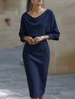 Navy slim fit knit dress by FJØRNA, featuring a stylish and elegant design perfect for casual or semi-formal occasions.