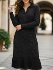 Black FJØRNA casual long-sleeved polo collar dress, suitable for wedding or casual occasions, shown on a hanger.