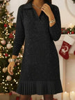 Black casual long-sleeved polo collar dress by FJØRNA, perfect for casual or wedding occasions, shown on a model.