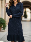 Navy casual long-sleeved polo collar dress by FJØRNA, featuring a relaxed fit perfect for casual or wedding occasions.