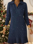 Navy casual long-sleeved polo collar dress by FJØRNA, stylish wedding dress with a relaxed fit and elegant design.