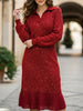 FJØRNA casual long-sleeved wine-colored polo collar dress, perfect for casual or wedding occasions, shown on a model.