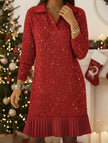 FJØRNA casual long-sleeved polo collar dress in wine color, perfect for casual or wedding occasions, shown on a model.