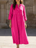 White cotton linen maxi dress by FJØRNA featuring a solid color, button-down front, and flowing silhouette.