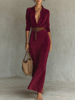 FJØRNA white suede long dress with fitted waist and matching belt, elegant and stylish for sophisticated occasions.