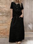 Black casual solid color loose dress for women by FJØRNA, perfect for casual wear or weddings, shown on a model.