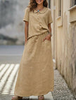 FJØRNA casual khaki loose women's wedding dress with solid color, relaxed fit, perfect for casual or wedding occasions.