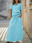 Light blue FJØRNA casual loose dress for women, perfect for weddings and everyday wear, showcasing a relaxed, solid color design.