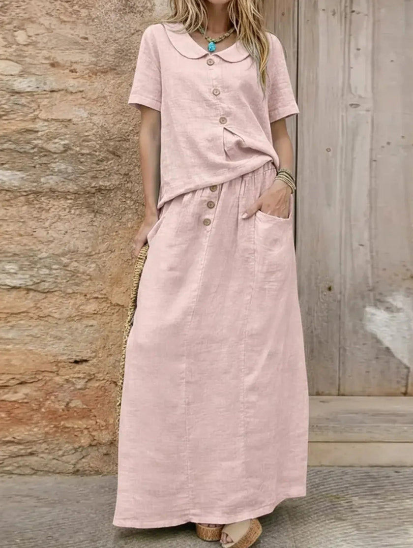 Pink casual loose dress for women by FJØRNA, ideal for weddings and everyday wear, featuring a comfortable, flowy design.